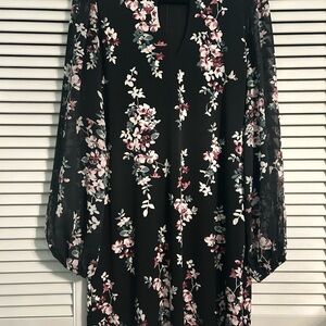 NWOT WHBM Floral Black Dress with Sheer Sleeves SZ M